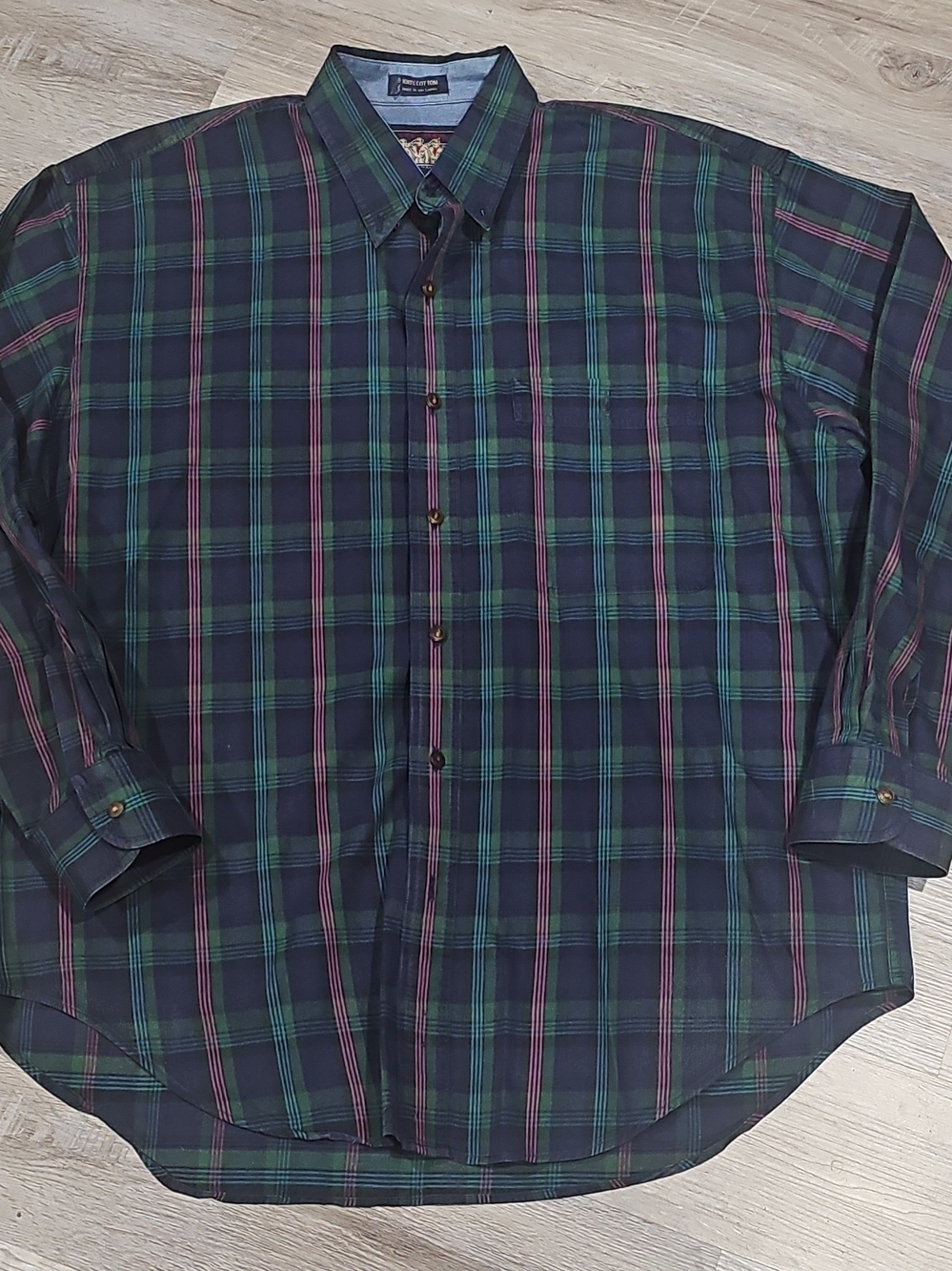 Vintage 90's Ralph Lauren Navy, Green & Burgundy Plaid Button-Down Shirt